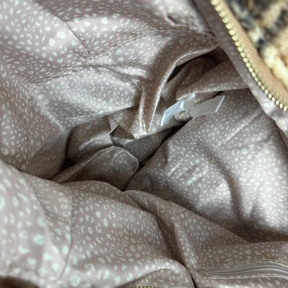 Womens Sherpa Fleece Brown Plaid Gold Hardware Zip Double Handle Large Tote Bag - Picture 6 of 8